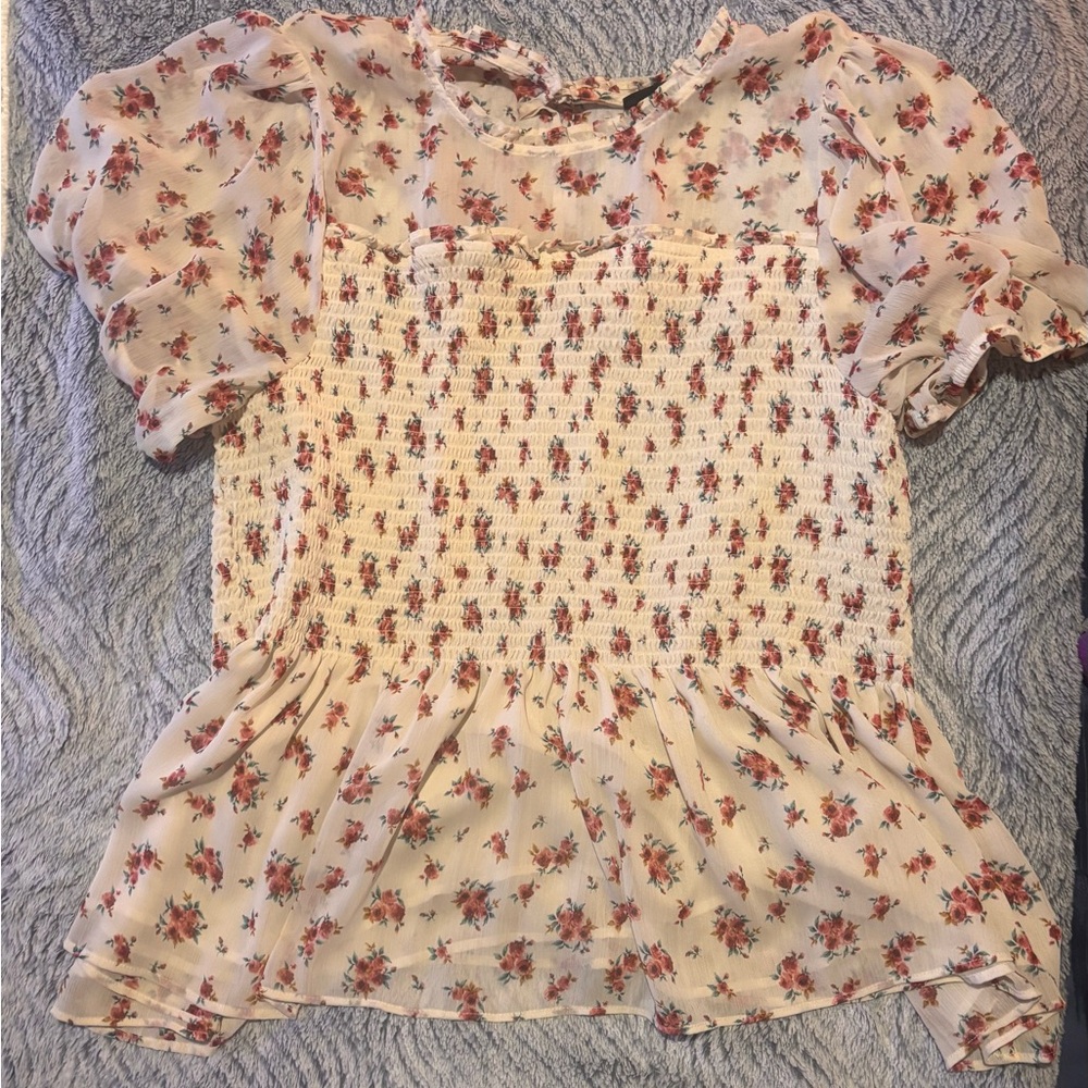 Torrid Plus Size Cream Floral Smocked Blouse